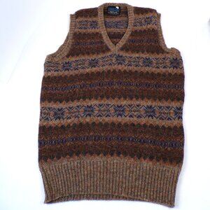 Vintage Lands' End Fair Isle Shetland Wool Vest Made in Scotland M - No Pilling,